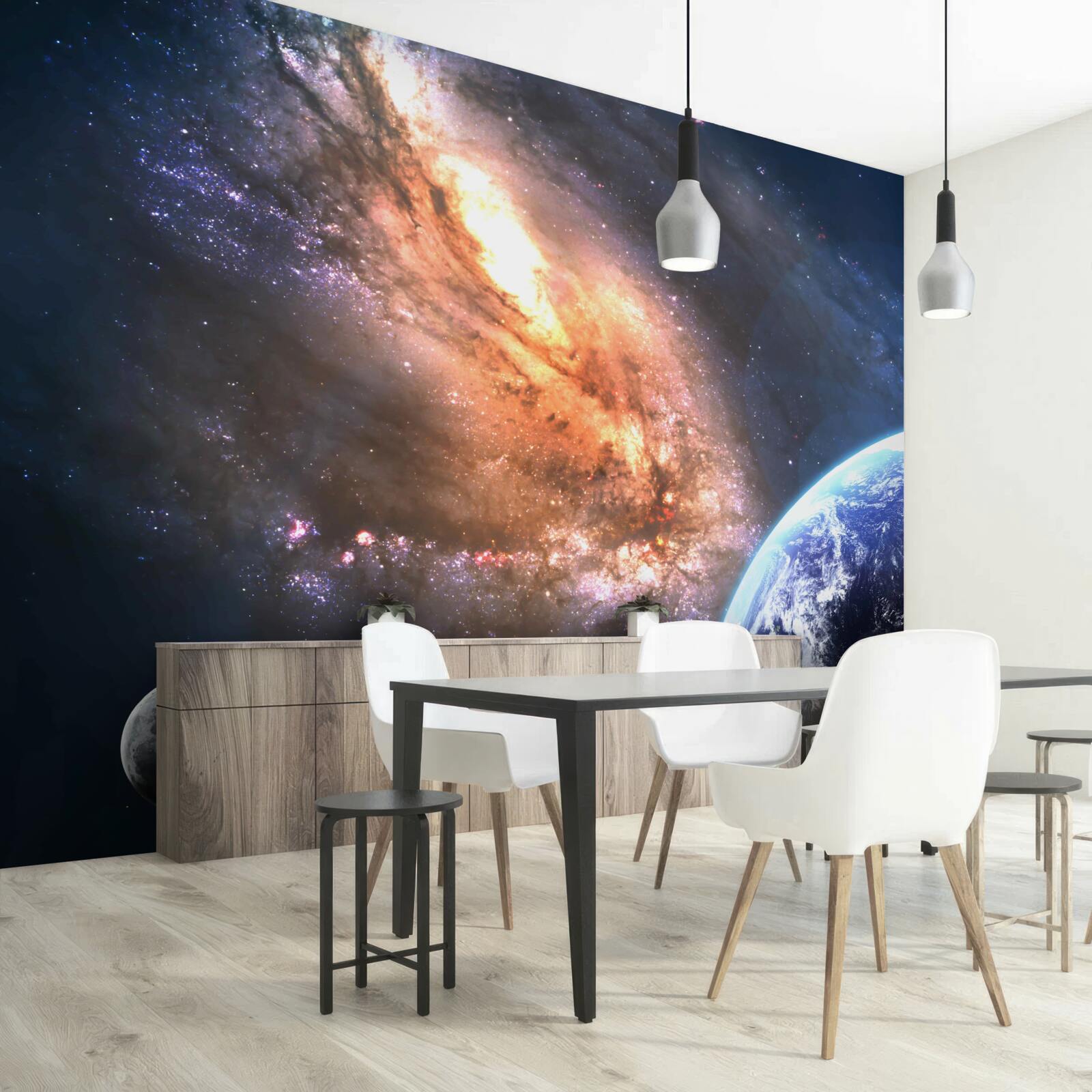 Papier peint une planète, un satellite et une galaxie nouvellement découverte