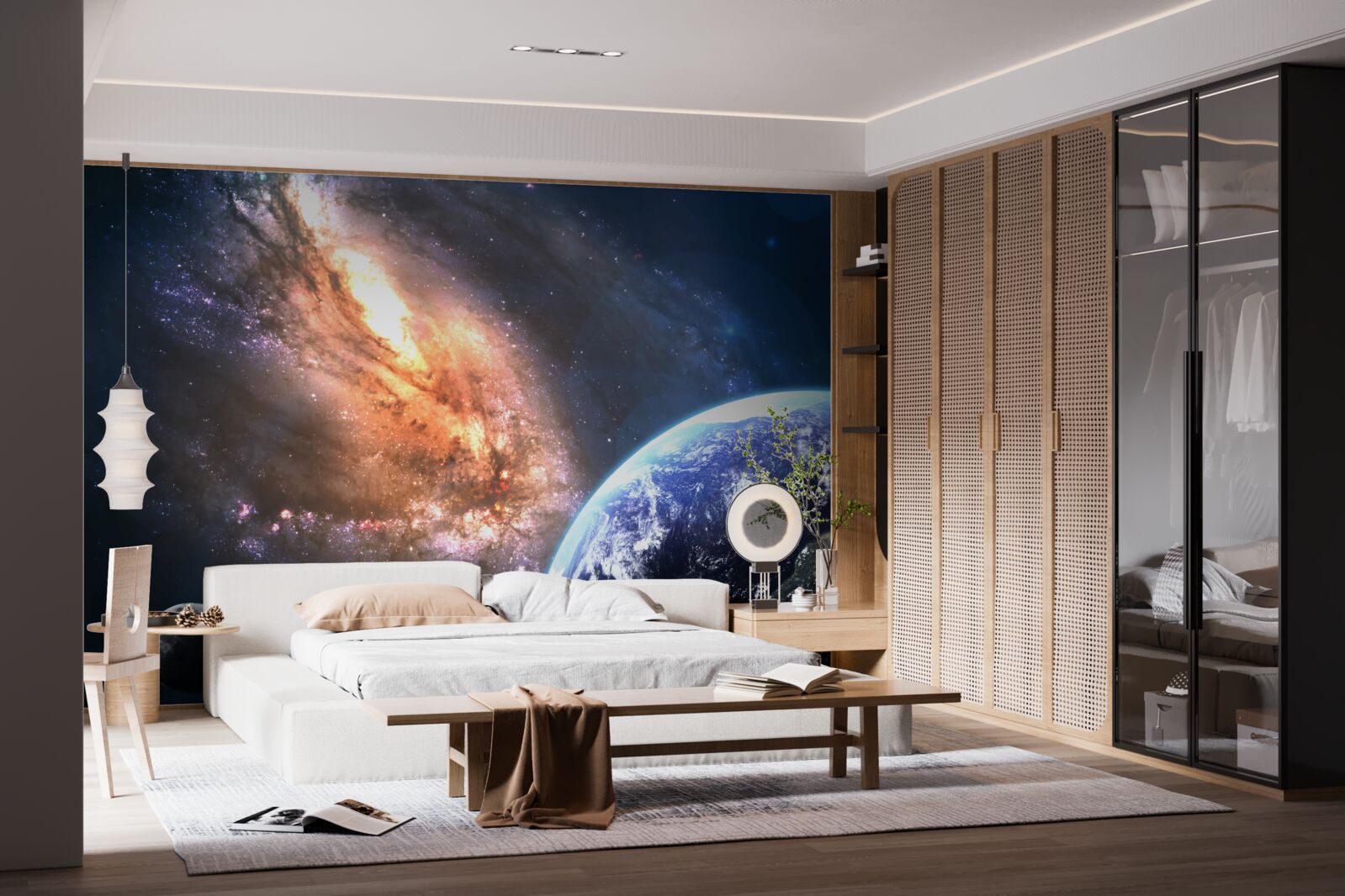 Papier peint une planète, un satellite et une galaxie nouvellement découverte