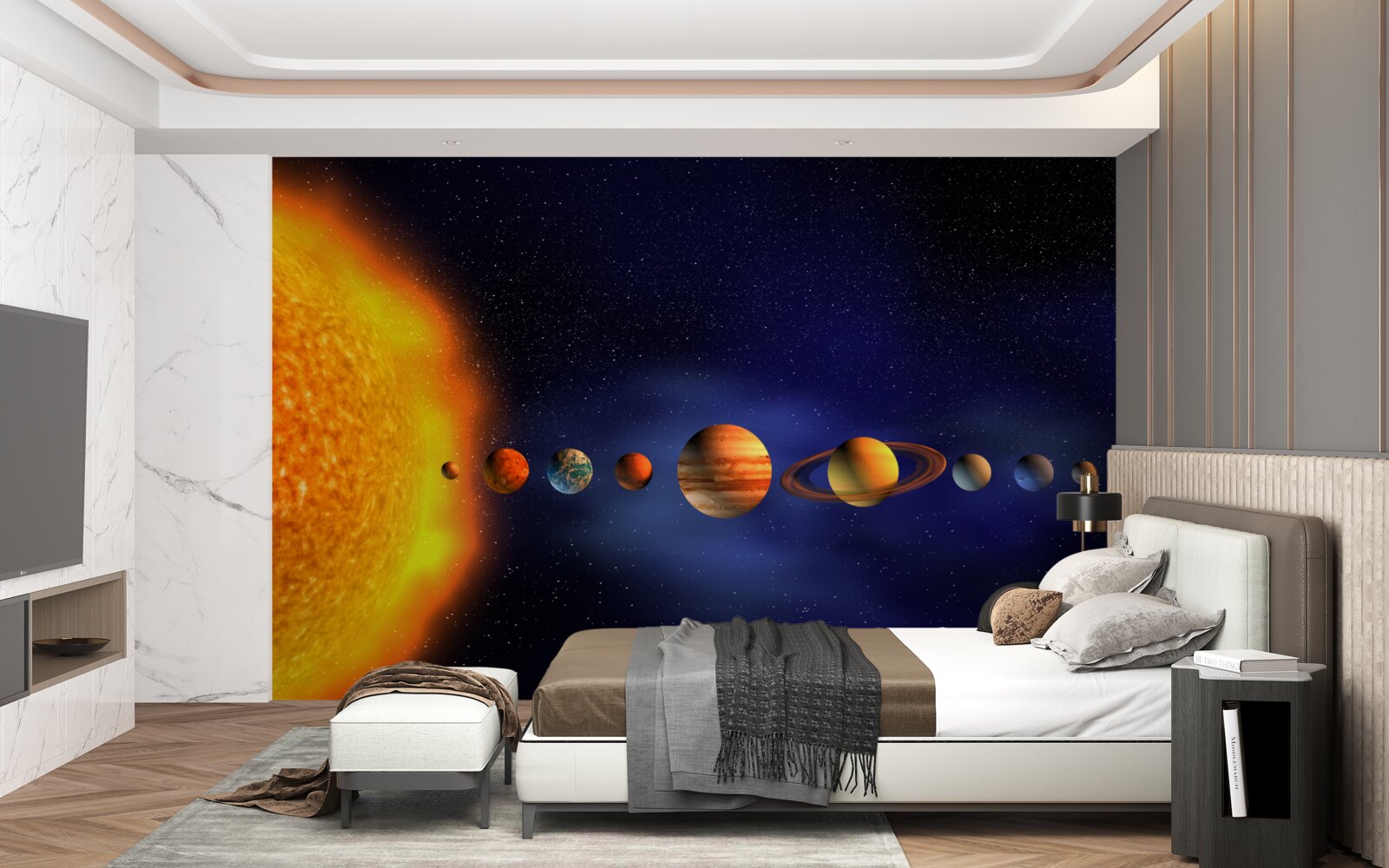 Papier peint le soleil et les planètes de notre galaxie