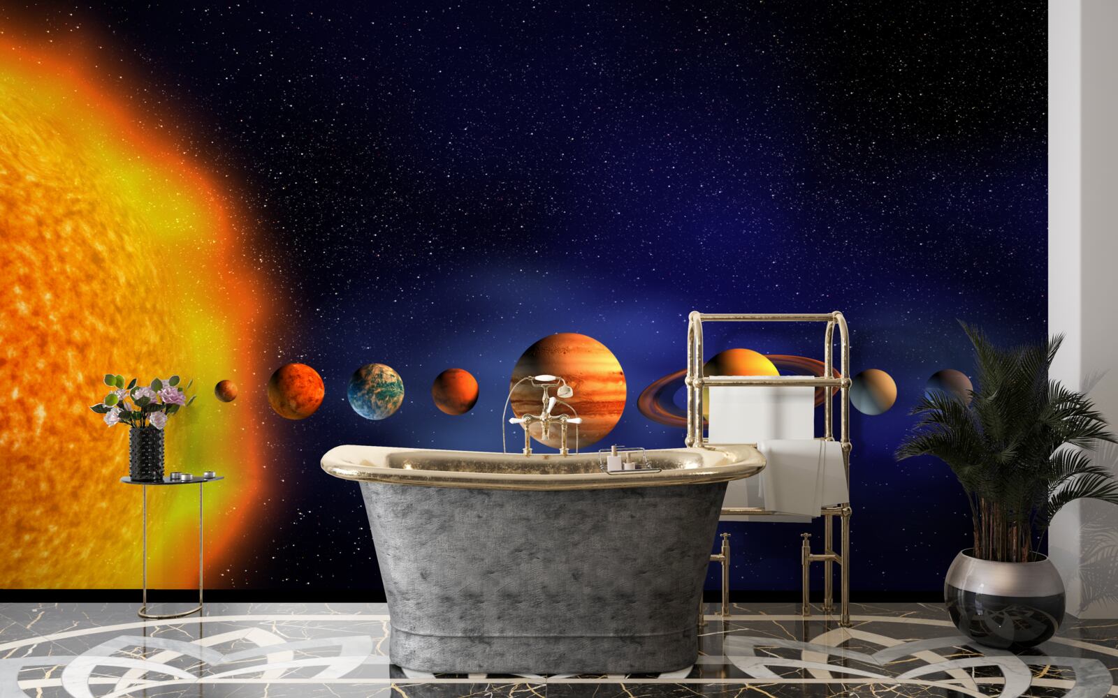 Papier peint le soleil et les planètes de notre galaxie