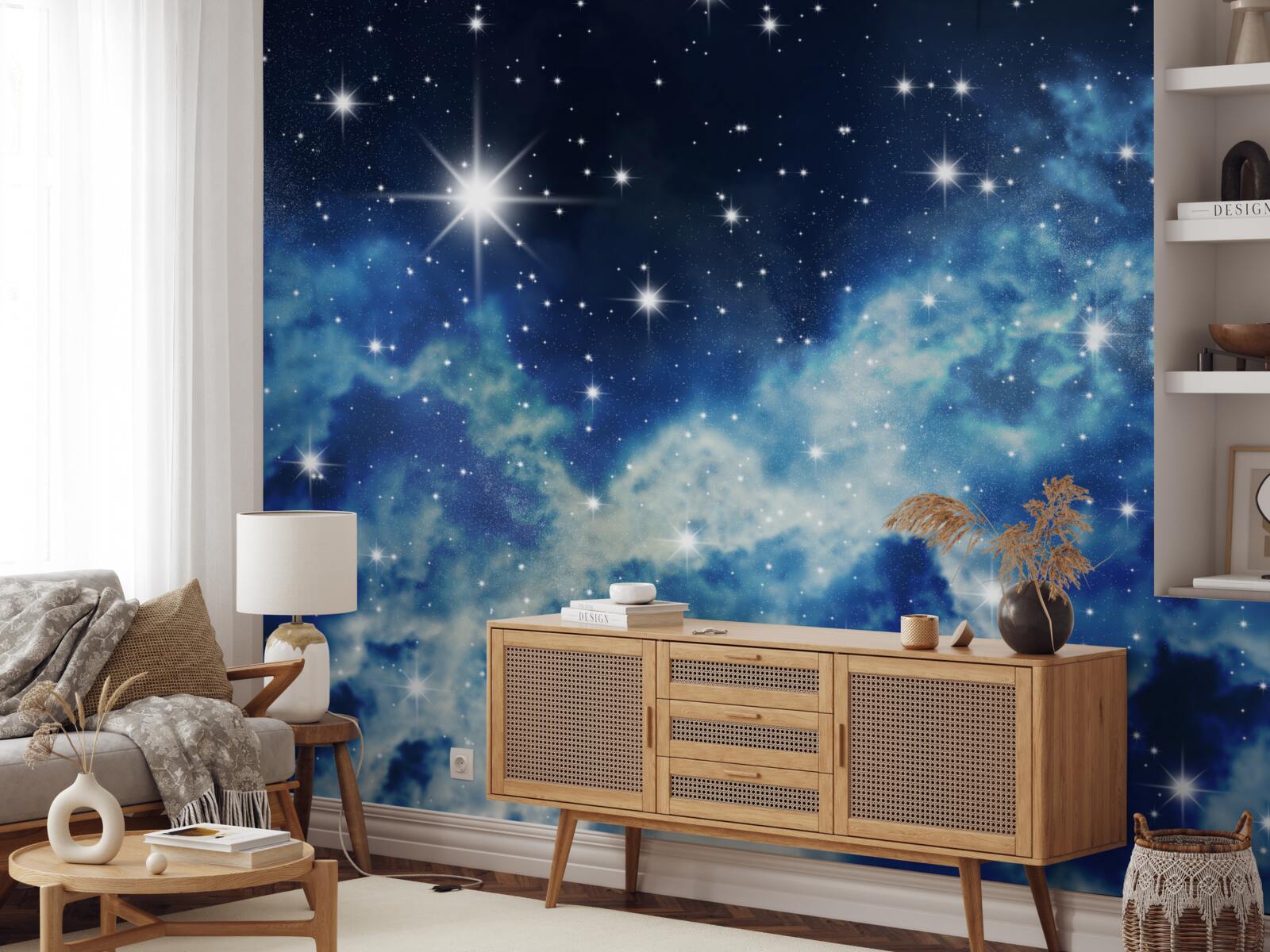 Papier peint ciel bleu parsemé d'étoiles