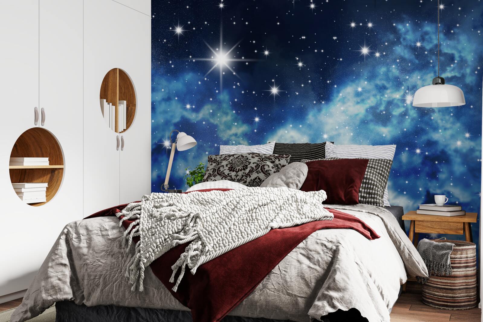 Papier peint ciel bleu parsemé d'étoiles