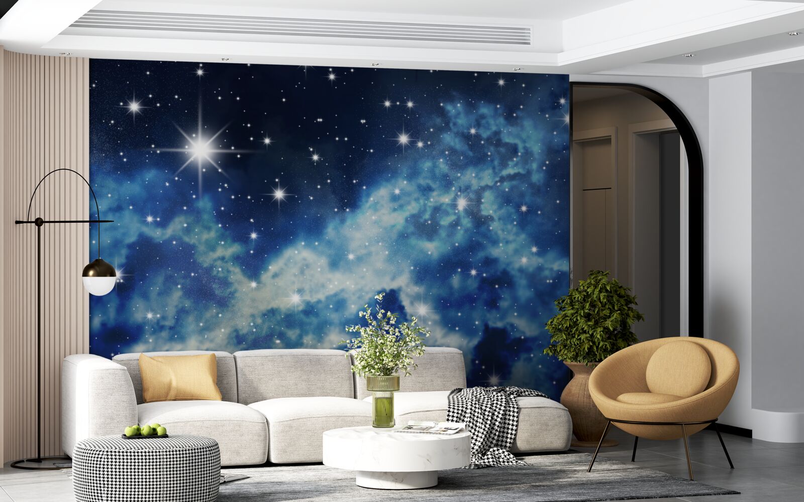 Papier peint ciel bleu parsemé d'étoiles