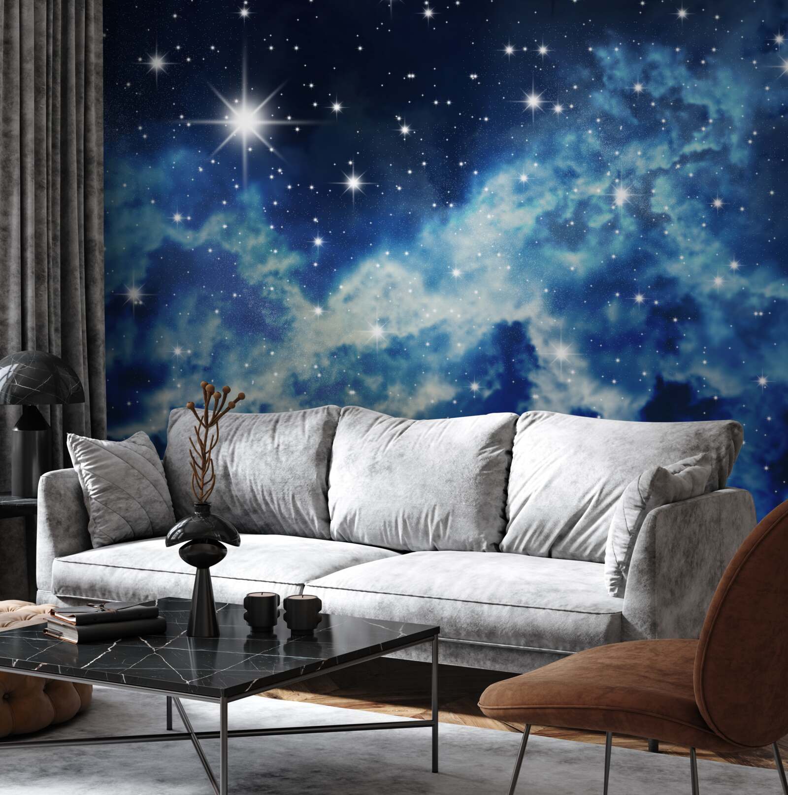 Papier peint ciel bleu parsemé d'étoiles