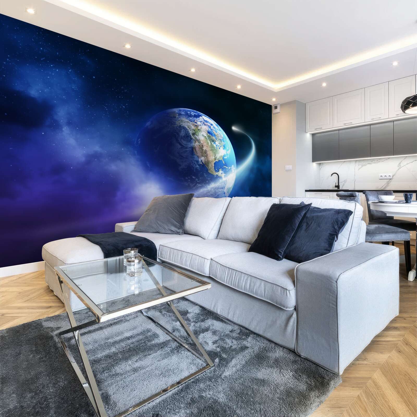 Papier peint la terre dans l'espace infini de l'univers