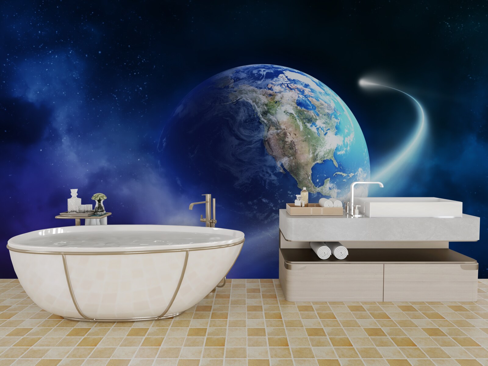 Papier peint la terre dans l'espace infini de l'univers