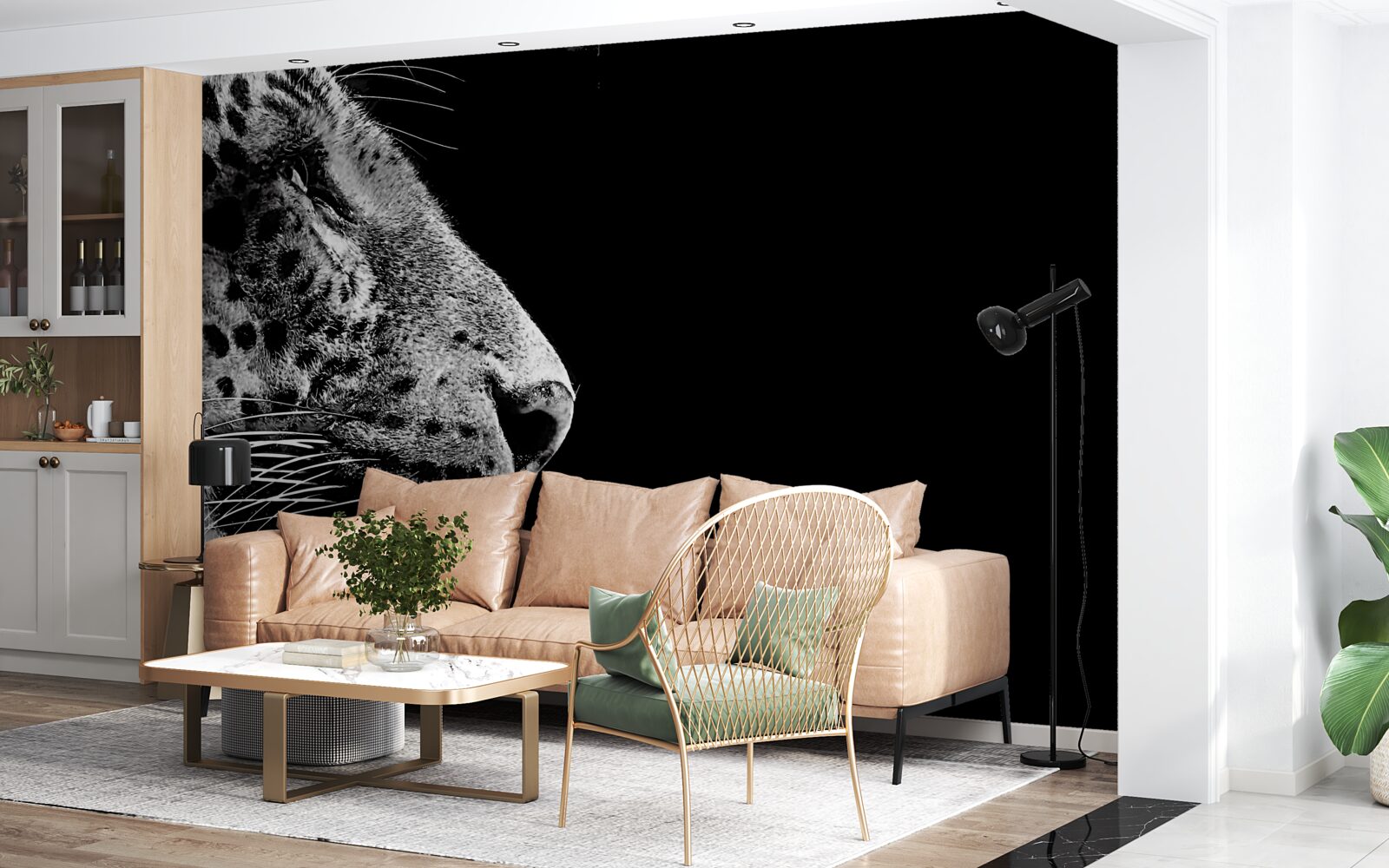 Papier peint jaguar en noir et blanc