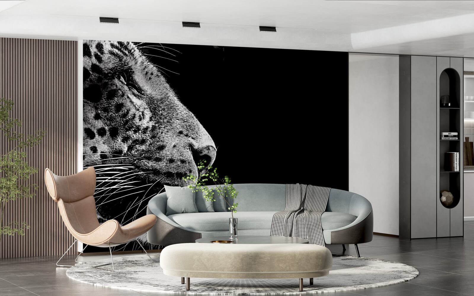 Papier peint jaguar en noir et blanc