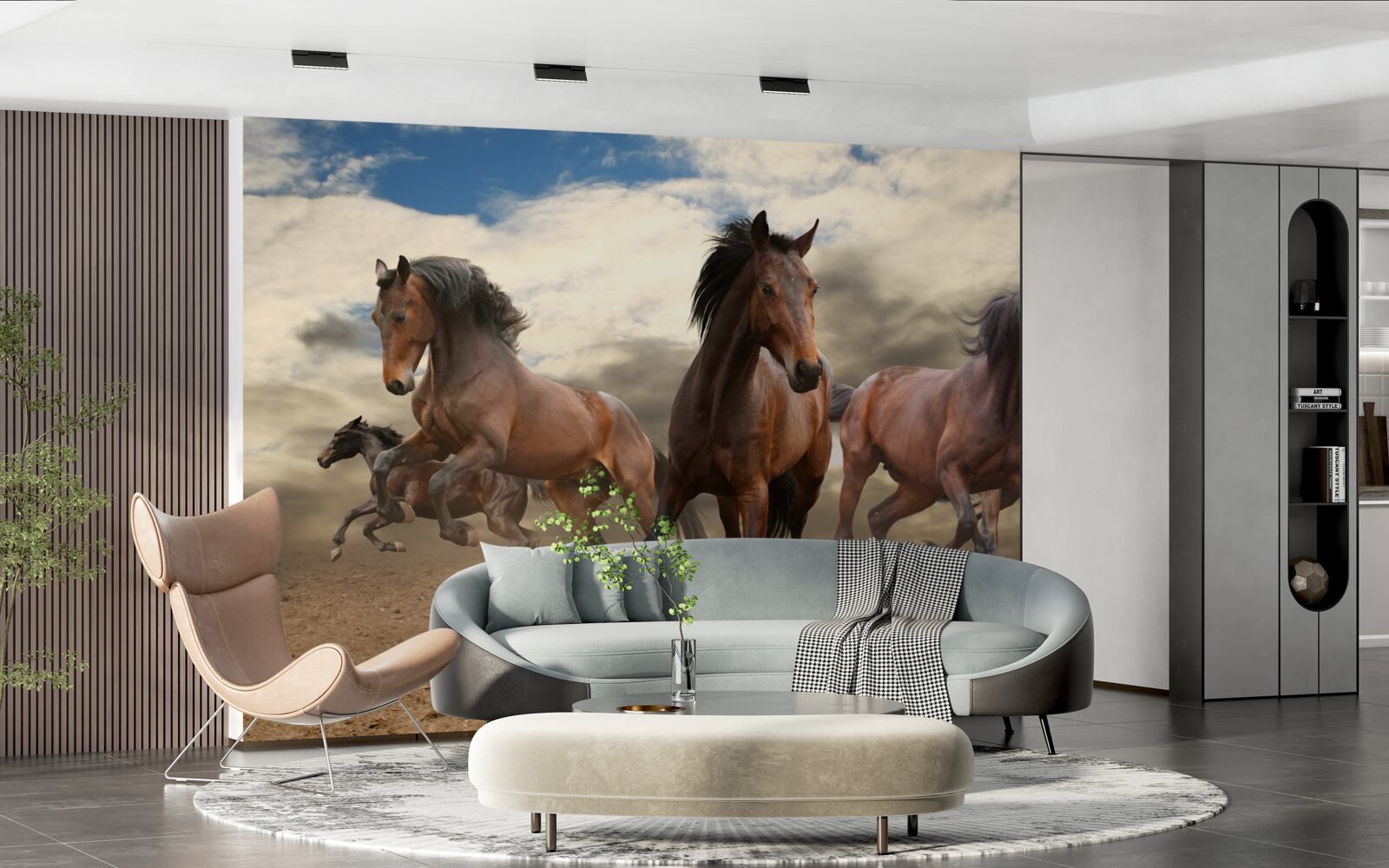 Papier peint un groupe de chevaux bruns s'élançant sur le sol