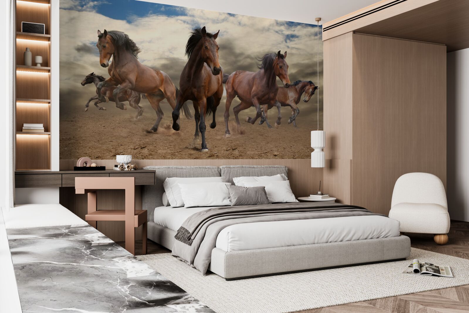 Papier peint un groupe de chevaux bruns s'élançant sur le sol