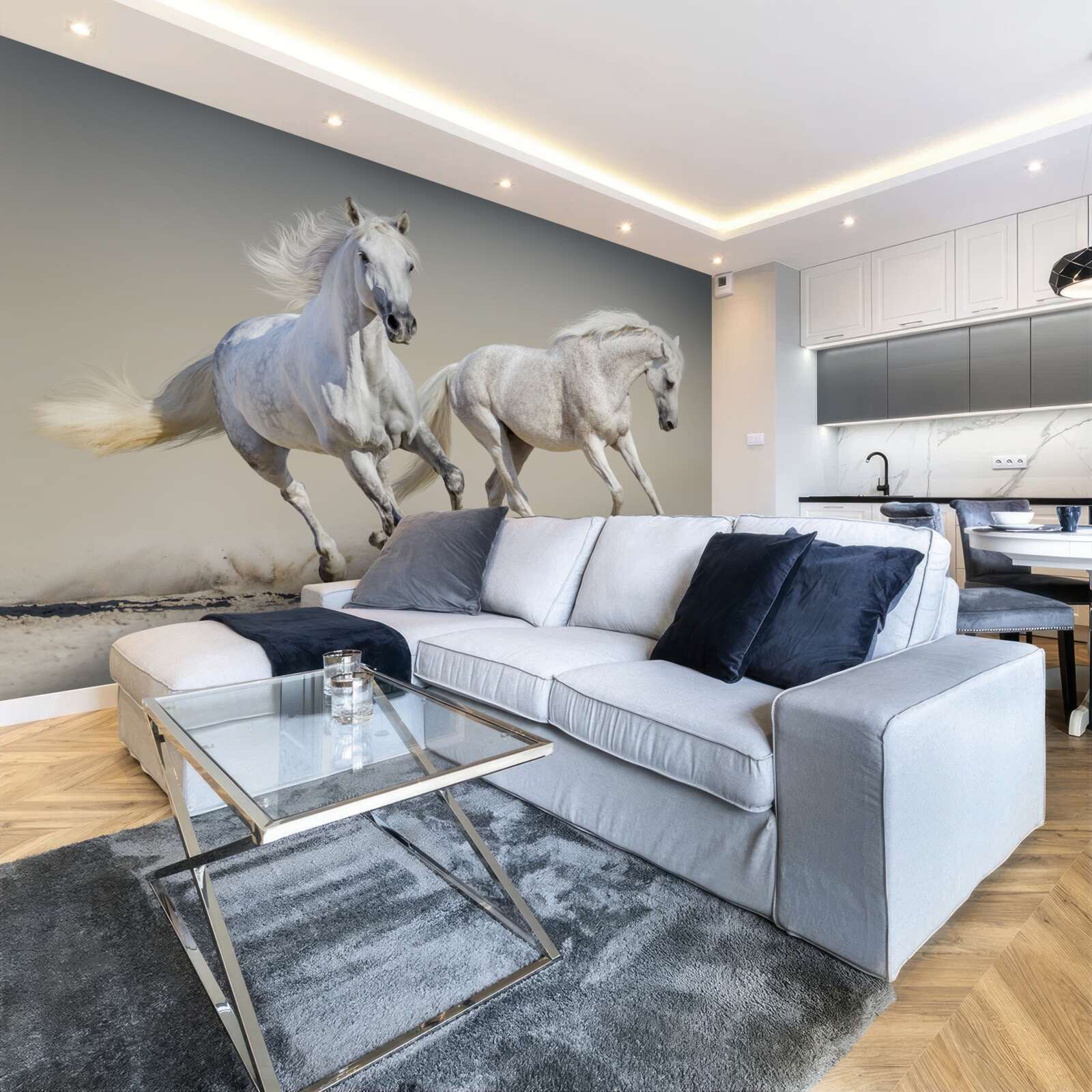 Papier peint deux étalons légers s'affrontent sur une surface sablonneuse