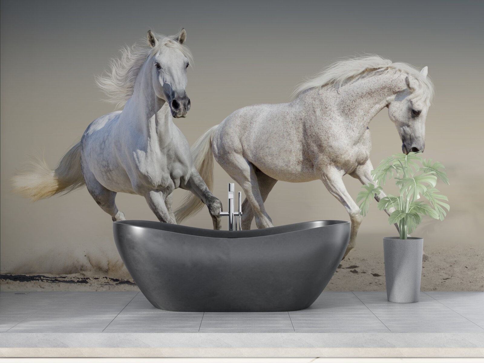 Papier peint deux étalons légers s'affrontent sur une surface sablonneuse