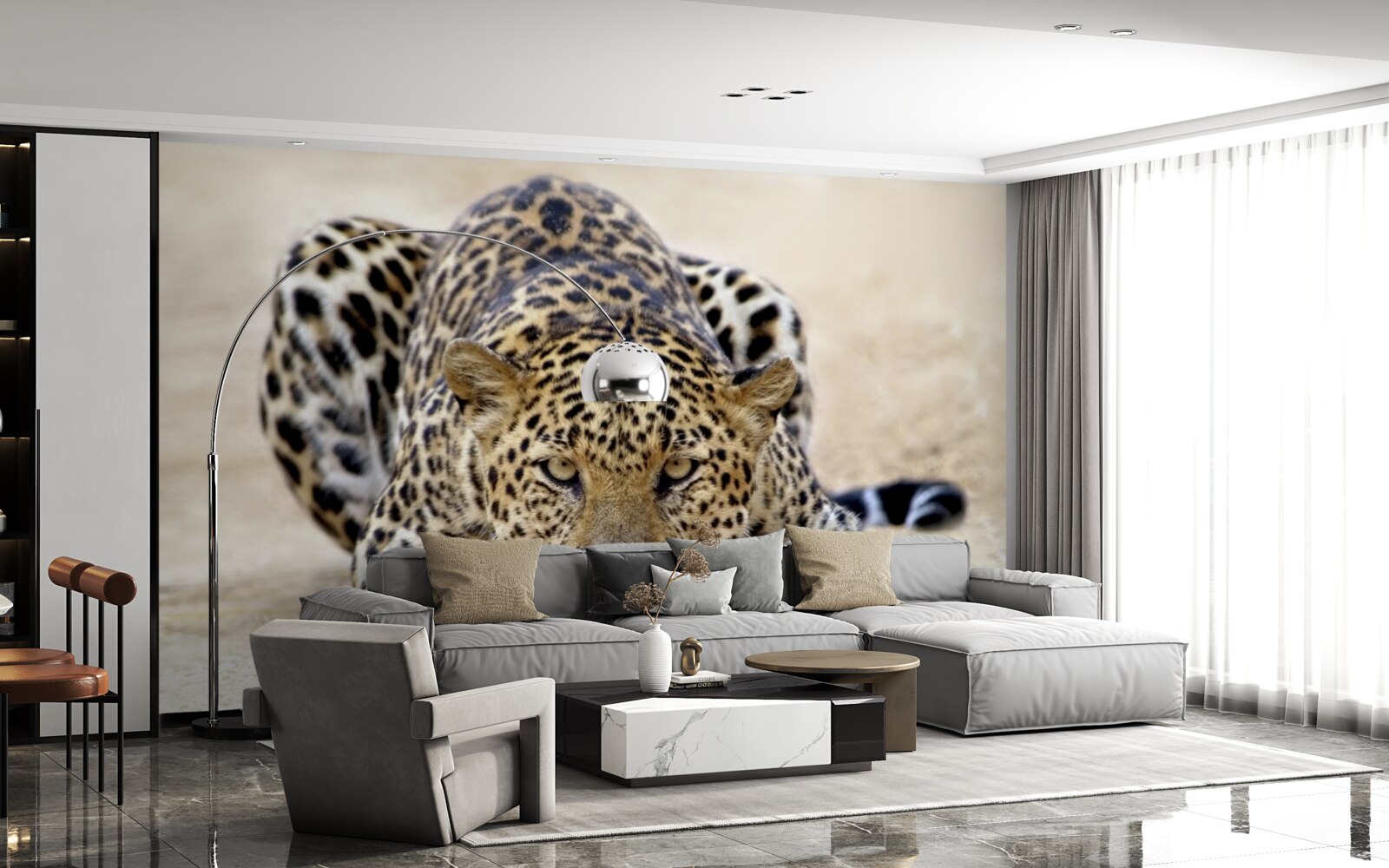 Papier peint léopard d'attente à la peau tachetée