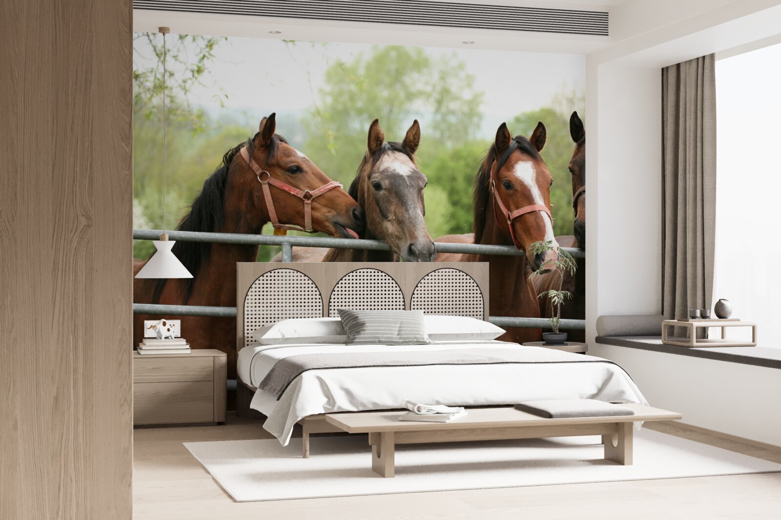 Papier peint il y a quatre chevaux bruns dans l'enclos