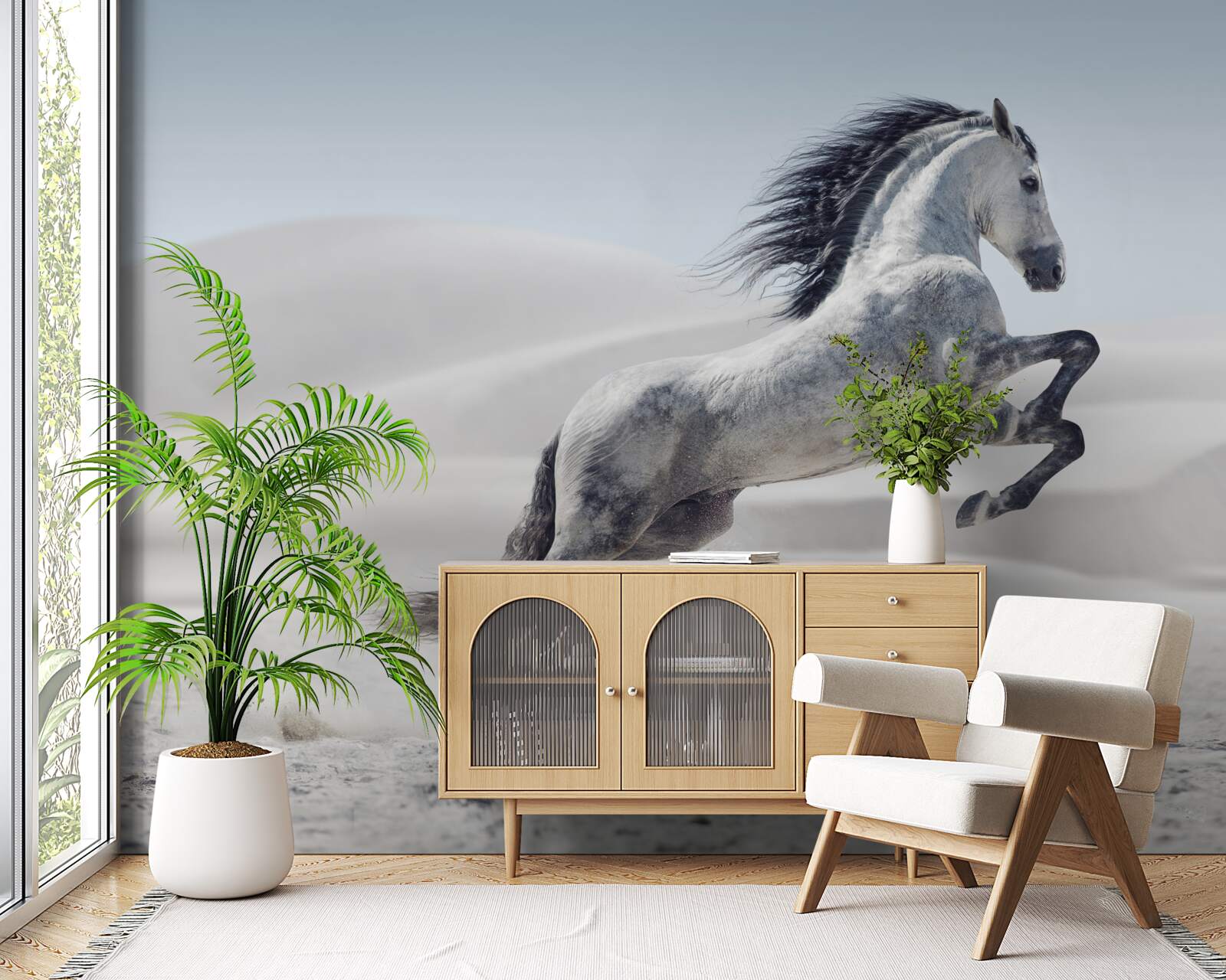 Papier peint un cheval vigoureux galopant dans le désert