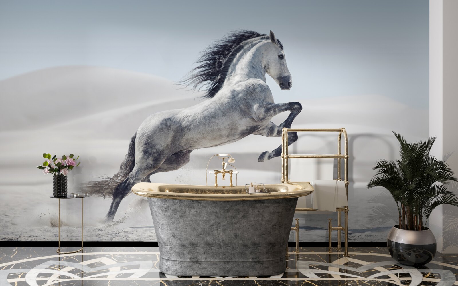 Papier peint un cheval vigoureux galopant dans le désert