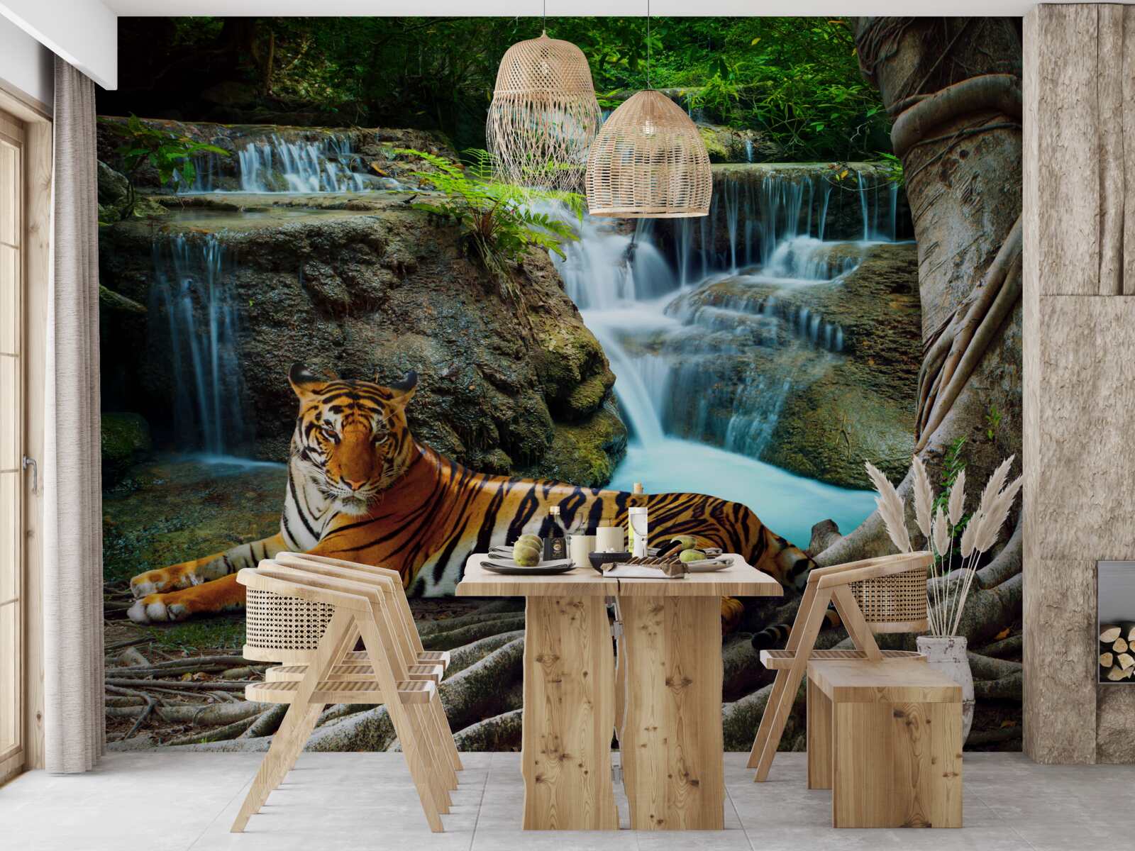 Papier peint nous avons passé du temps près d'une cascade en forêt