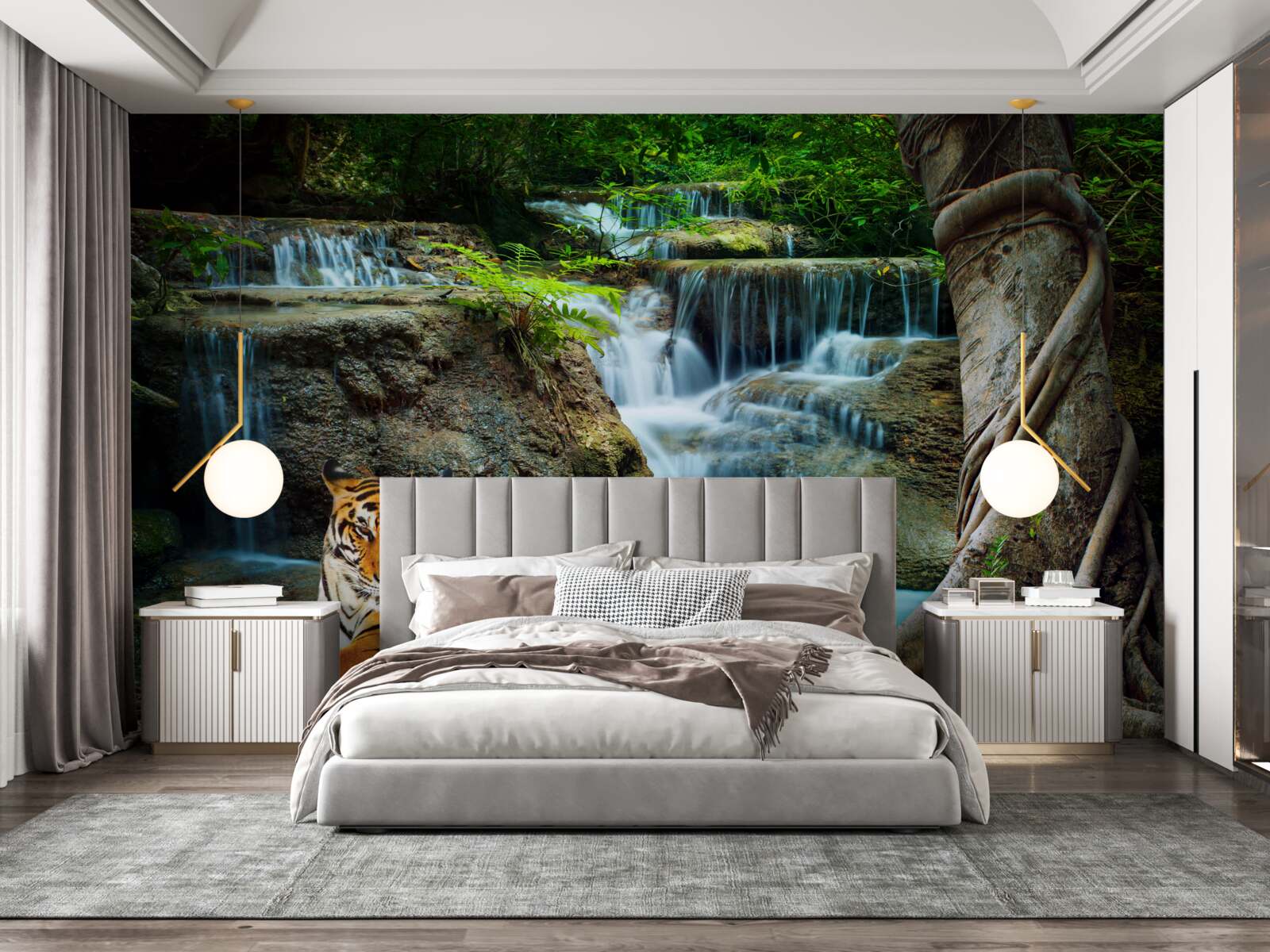 Papier peint nous avons passé du temps près d'une cascade en forêt