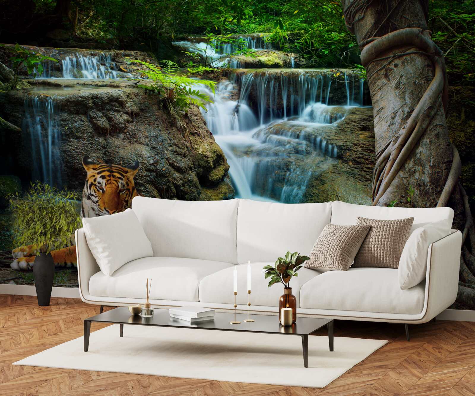 Papier peint nous avons passé du temps près d'une cascade en forêt