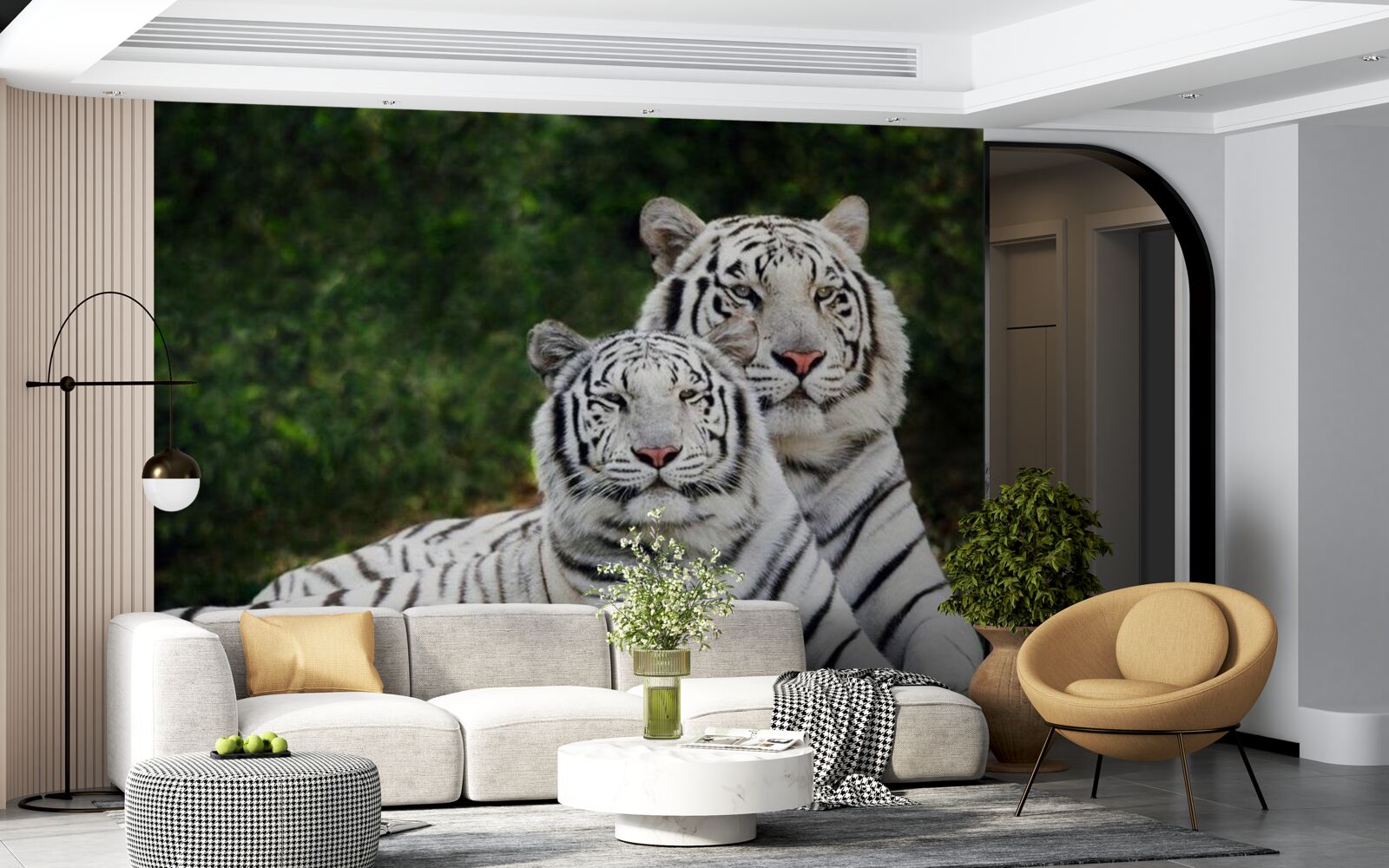 Papier peint dans la forêt vivent deux tigres blancs, mariés à des