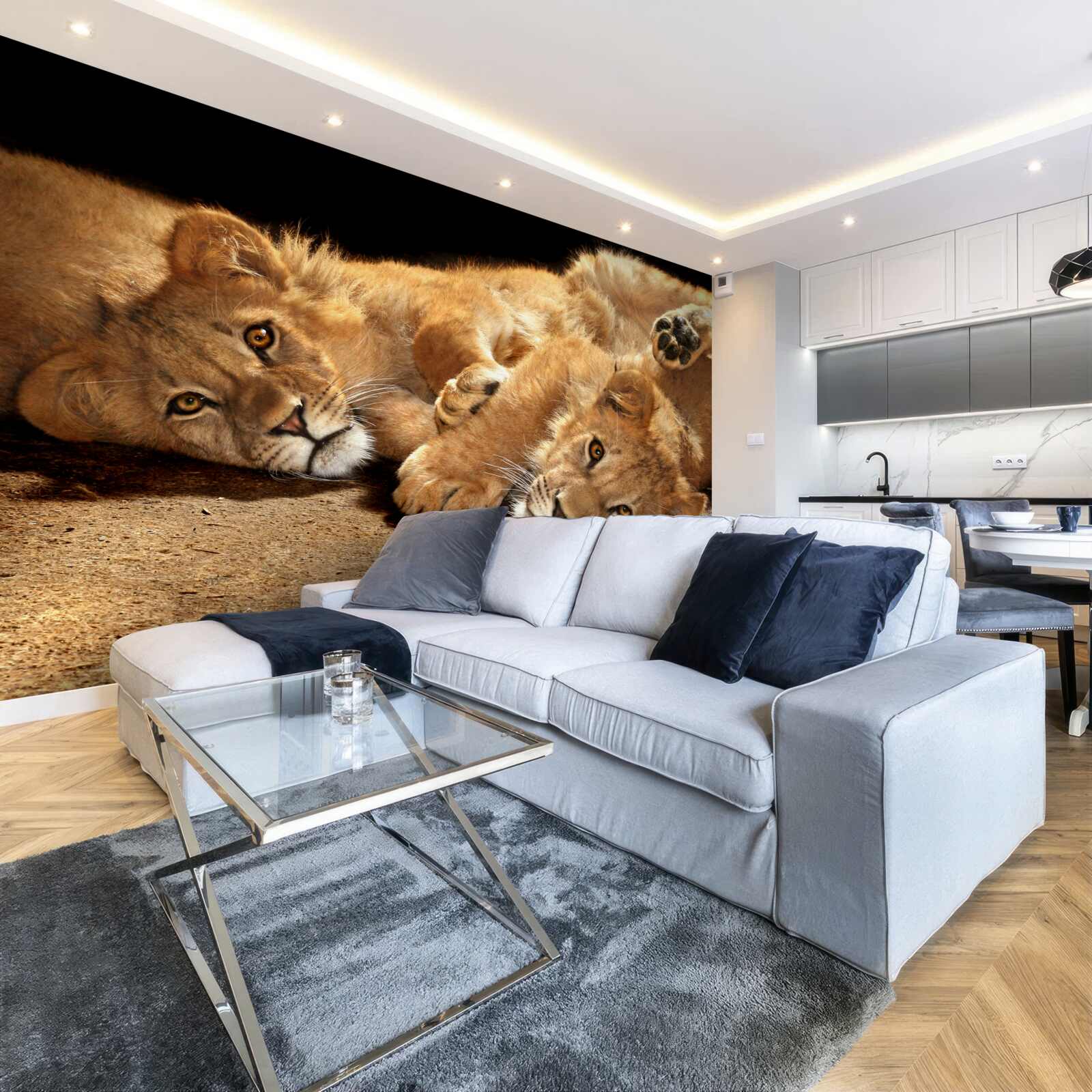 Papier peint de jeunes lions jouent sur le sol