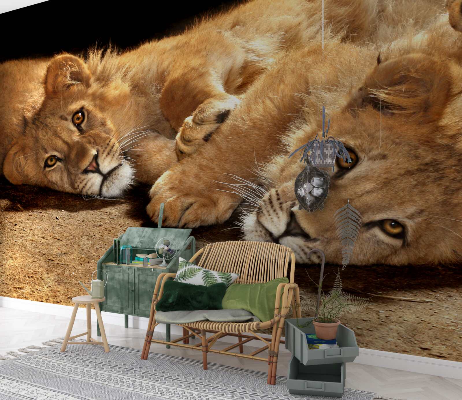 Papier peint de jeunes lions jouent sur le sol