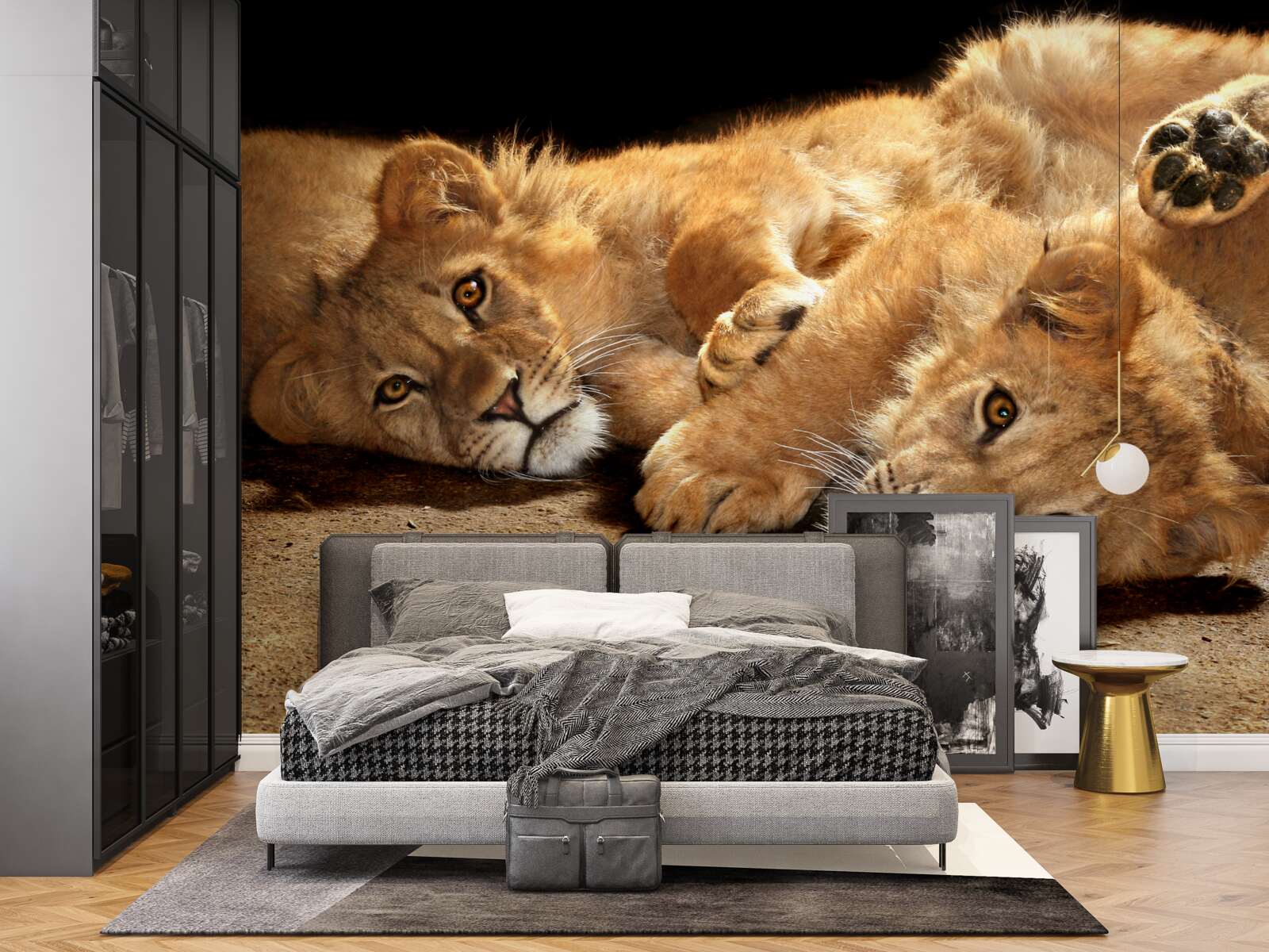 Papier peint de jeunes lions jouent sur le sol