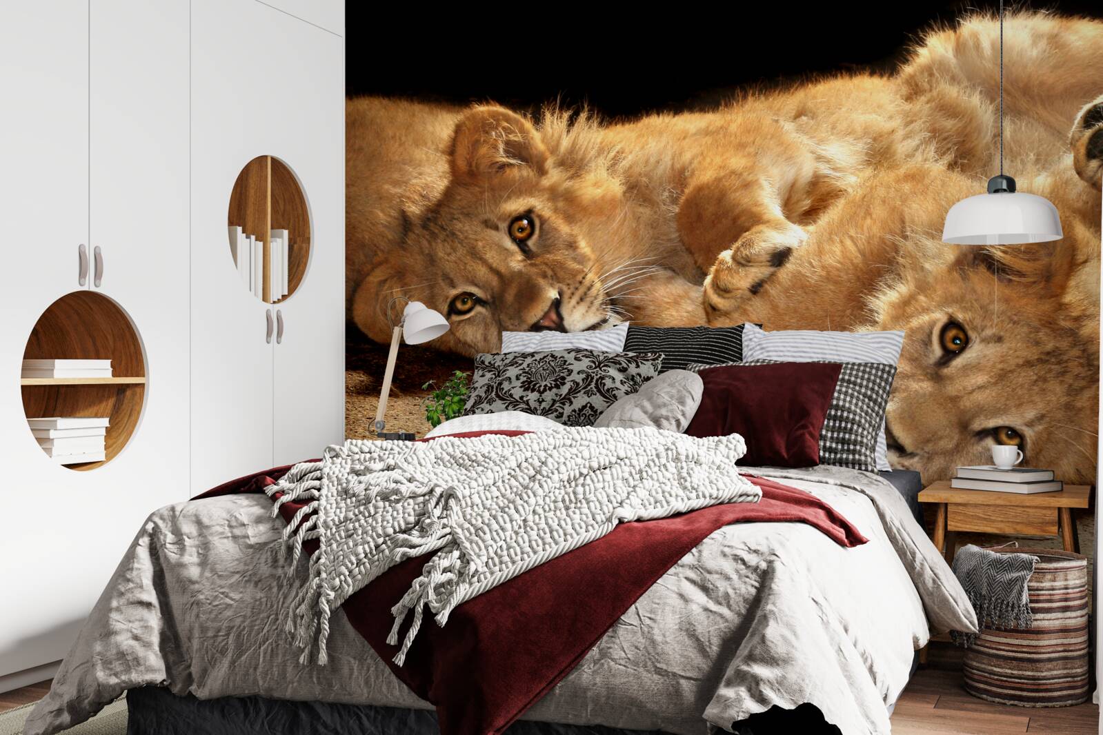 Papier peint de jeunes lions jouent sur le sol