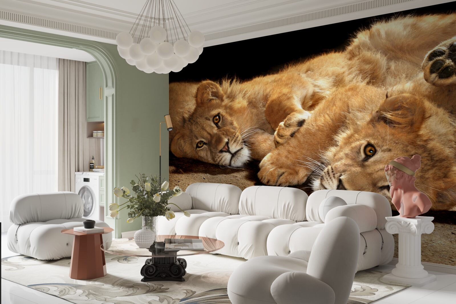 Papier peint de jeunes lions jouent sur le sol