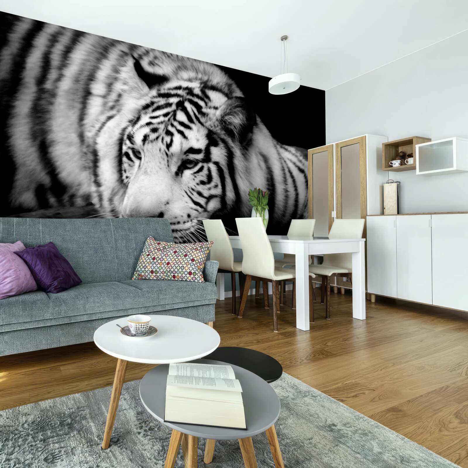 Papier peint mignon tigre noir et blanc