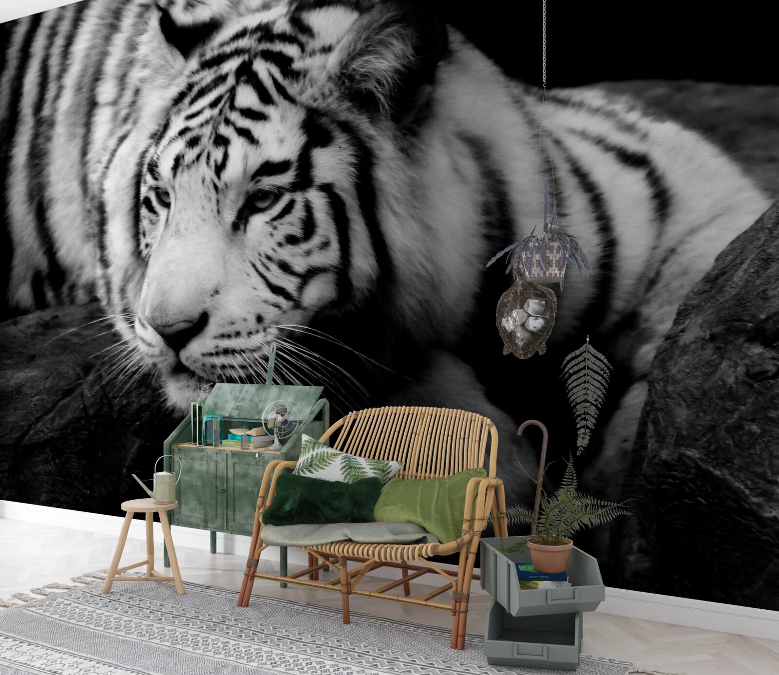 Papier peint mignon tigre noir et blanc