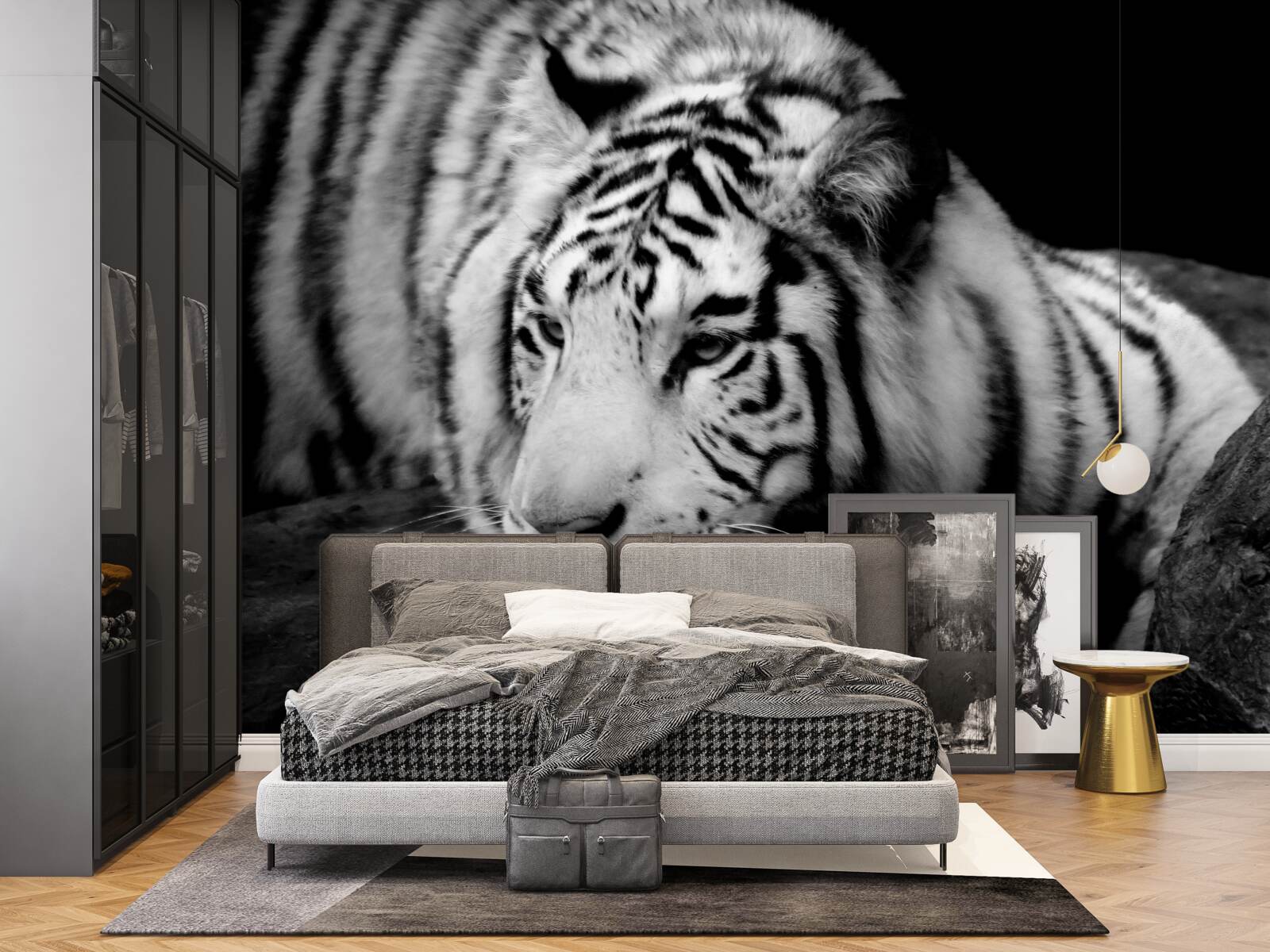 Papier peint mignon tigre noir et blanc