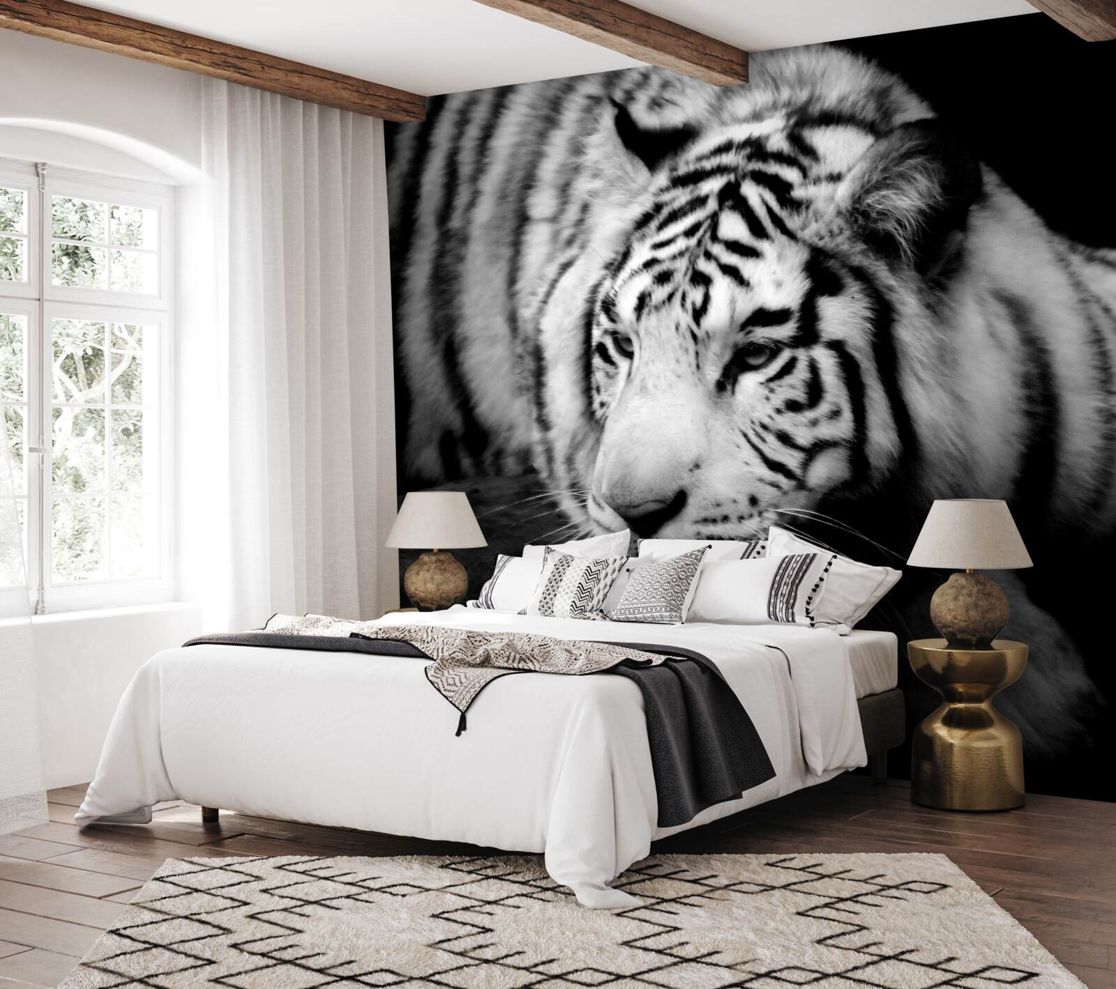 Papier peint mignon tigre noir et blanc