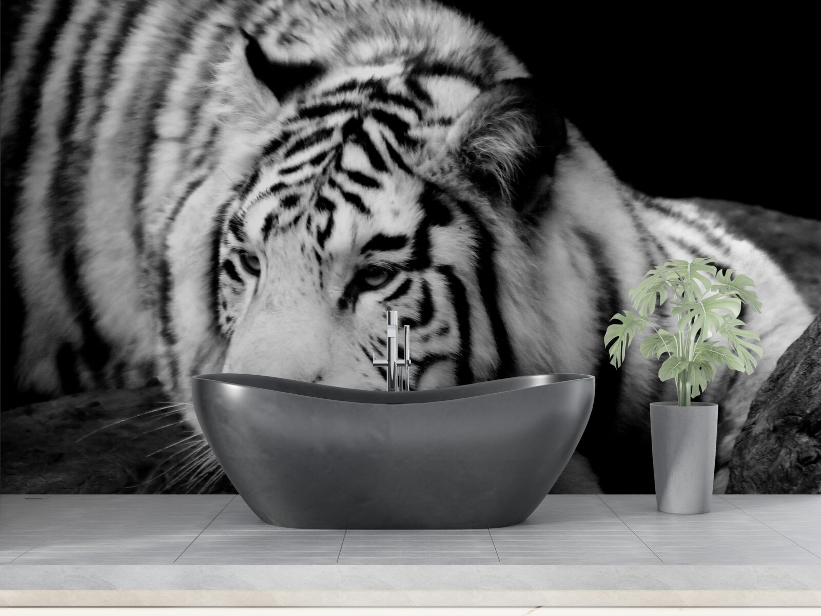 Papier peint mignon tigre noir et blanc