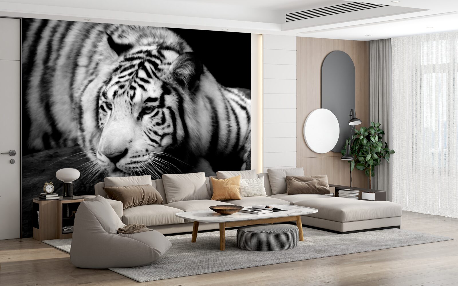 Papier peint mignon tigre noir et blanc