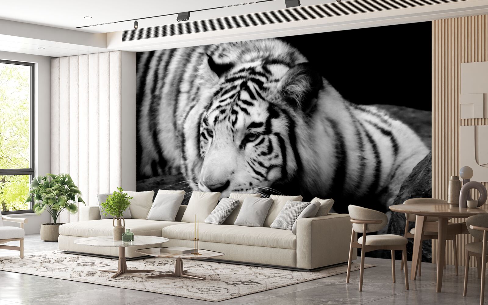 Papier peint mignon tigre noir et blanc