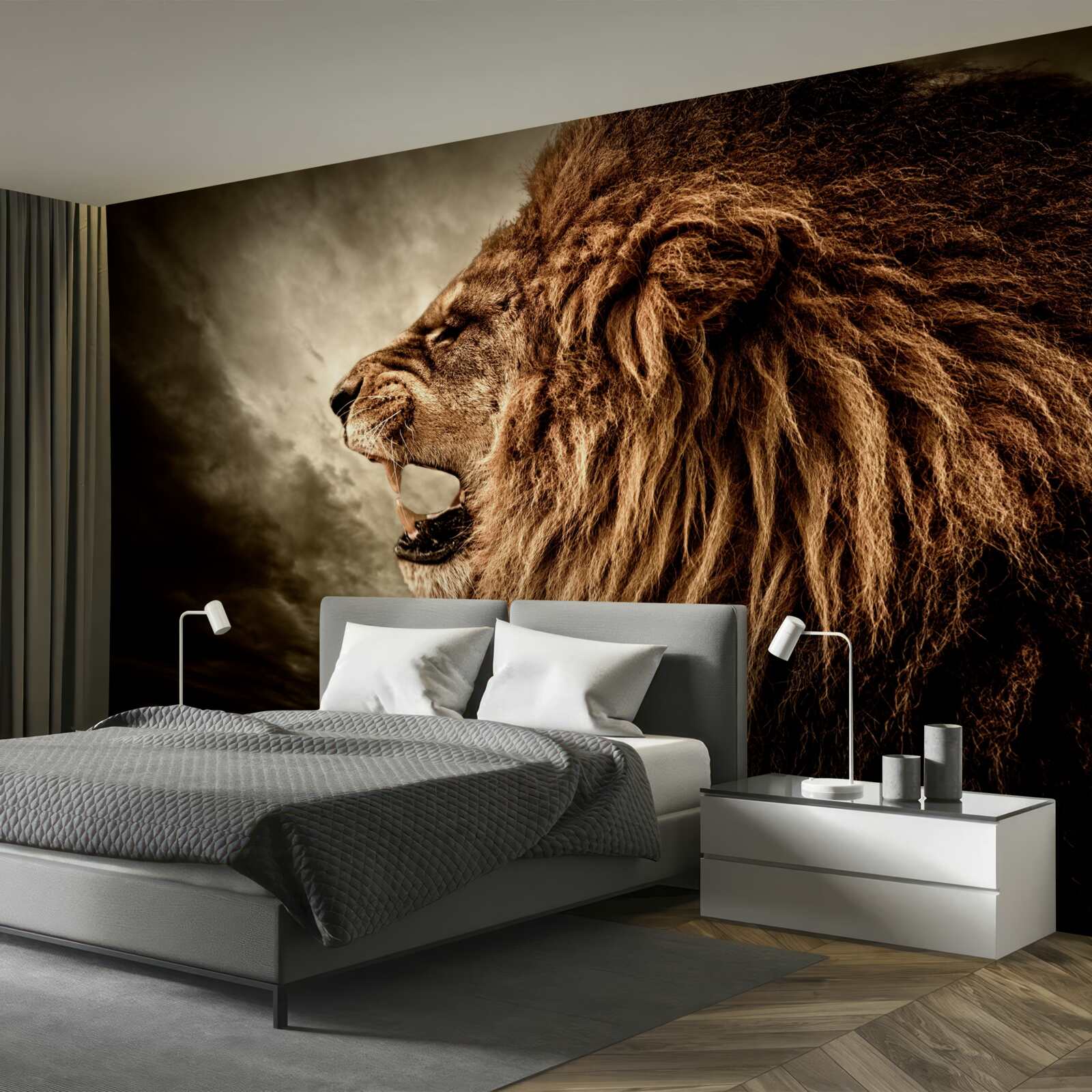 Papier peint le tonnerre sinistre du rugissement d'un lion