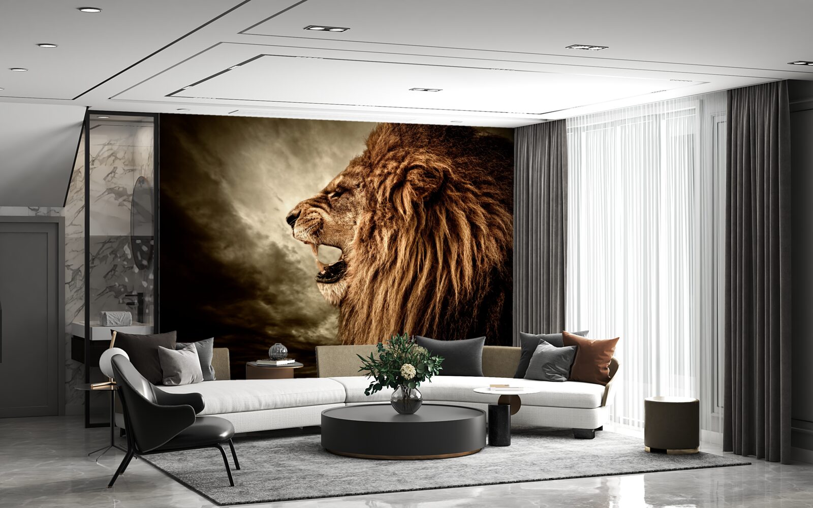 Papier peint le tonnerre sinistre du rugissement d'un lion