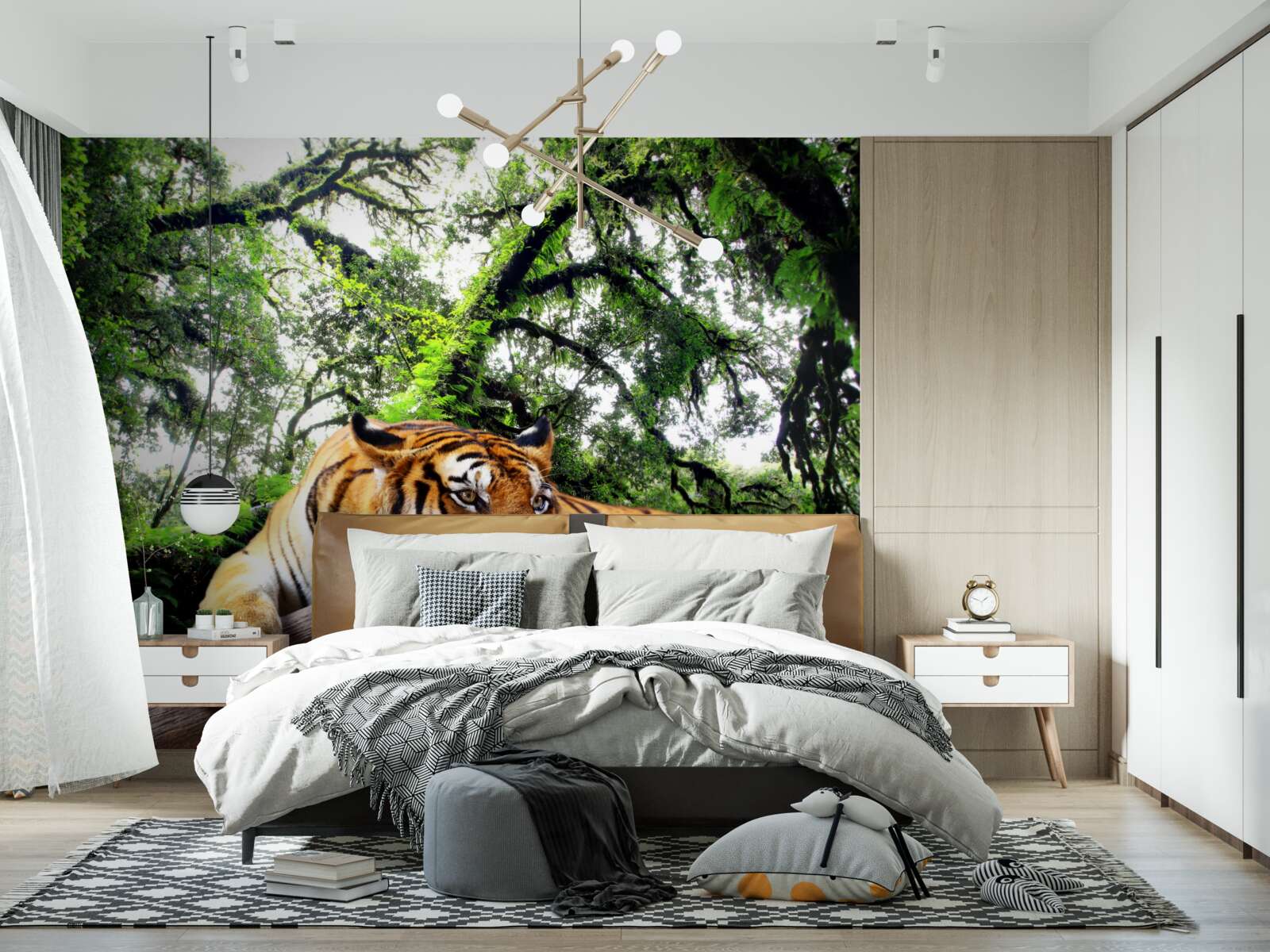 Papier peint un tigre se repose dans une jungle tropicale sauvage