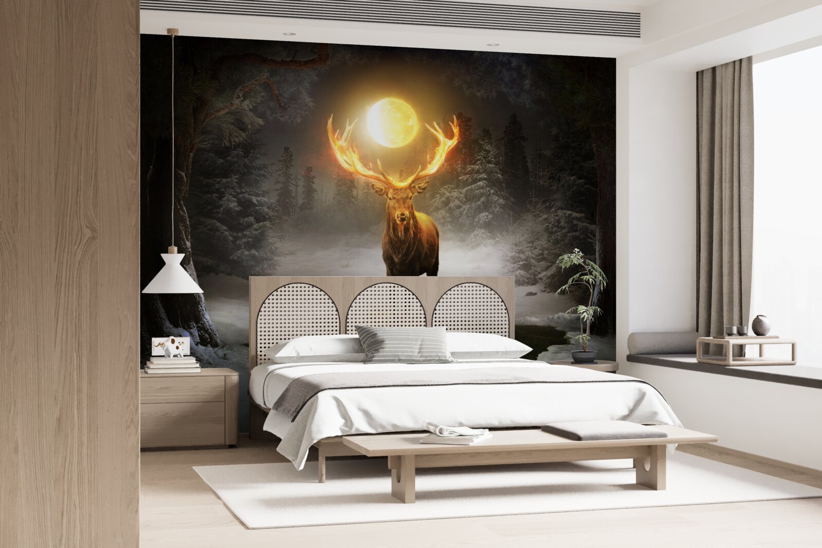 Papier peint cerf énergique et compagnon de la forêt dorée