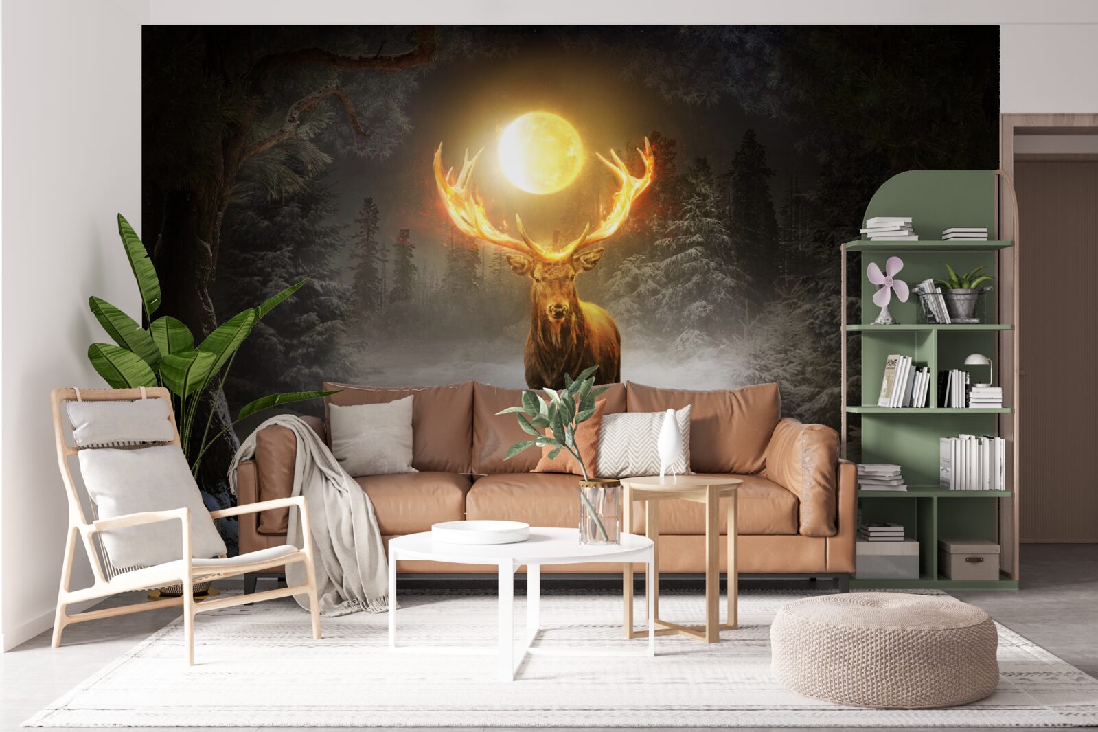 Papier peint cerf énergique et compagnon de la forêt dorée