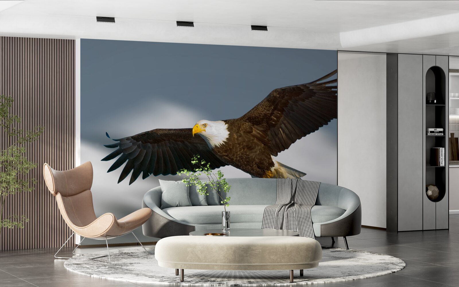 Papier peint un pygargue à queue blanche plane dans le ciel