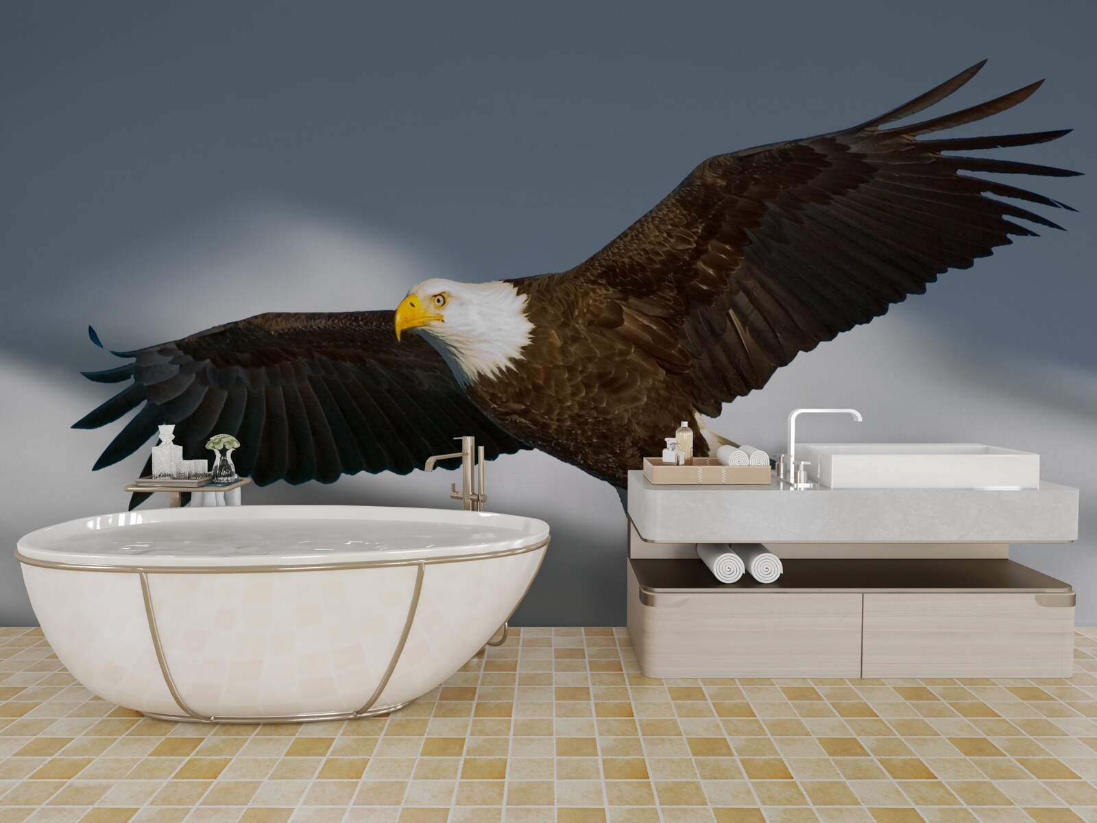 Papier peint un pygargue à queue blanche plane dans le ciel