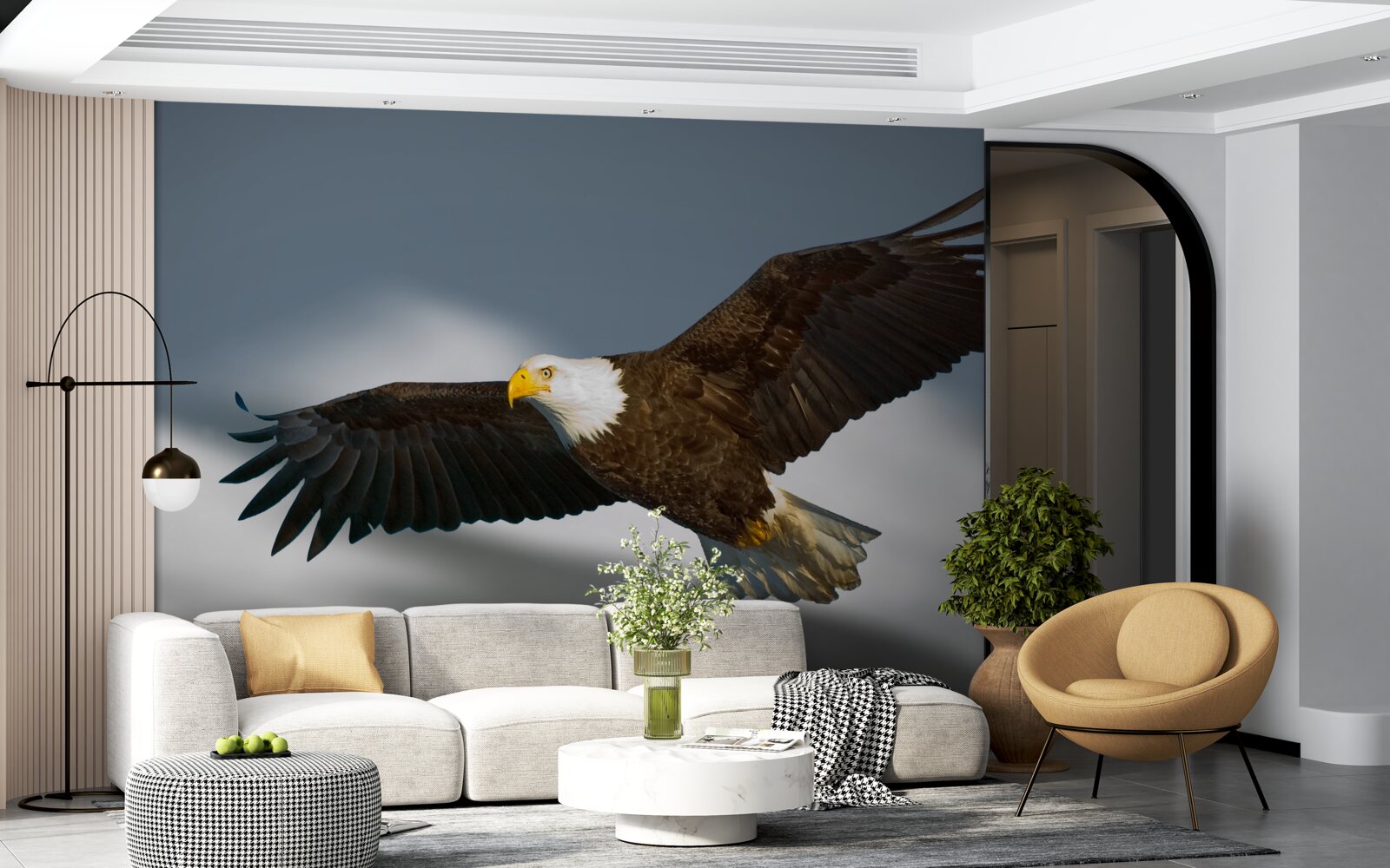 Papier peint un pygargue à queue blanche plane dans le ciel