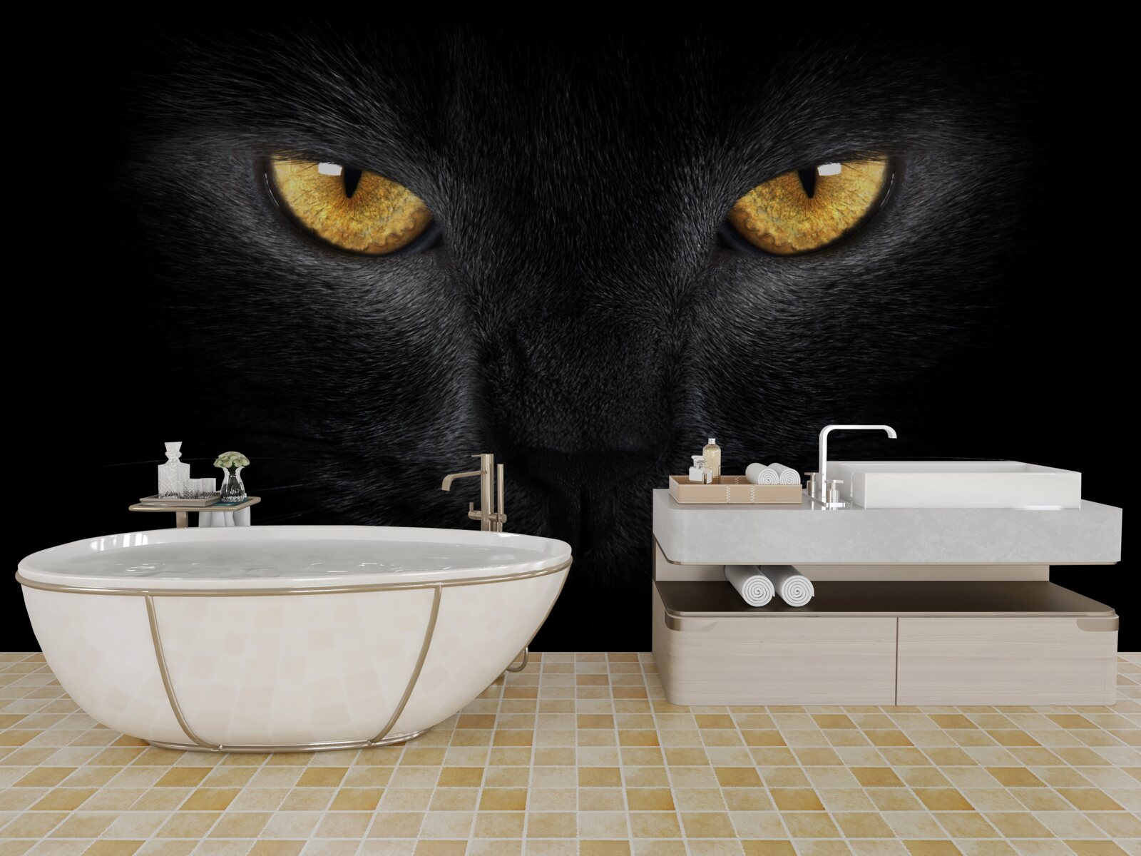 Papier peint le regard pénétrant d'un chat noir