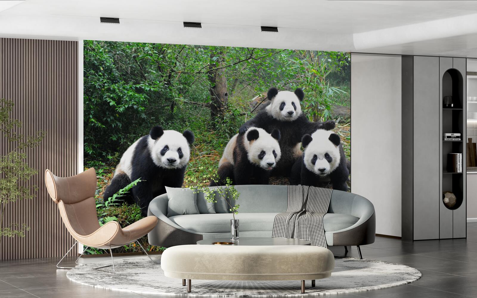 Papier peint une famille d'adorables pandas au repos