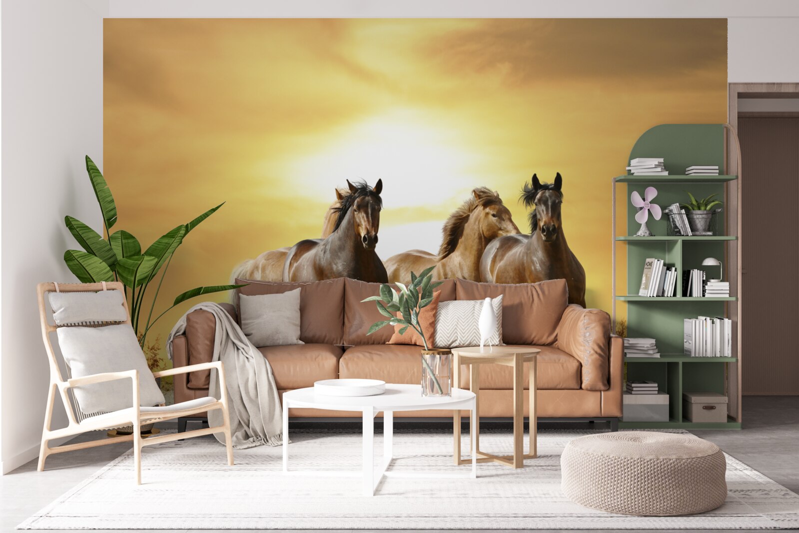 Papier peint les chevaux s'élancent vers le soleil couchant