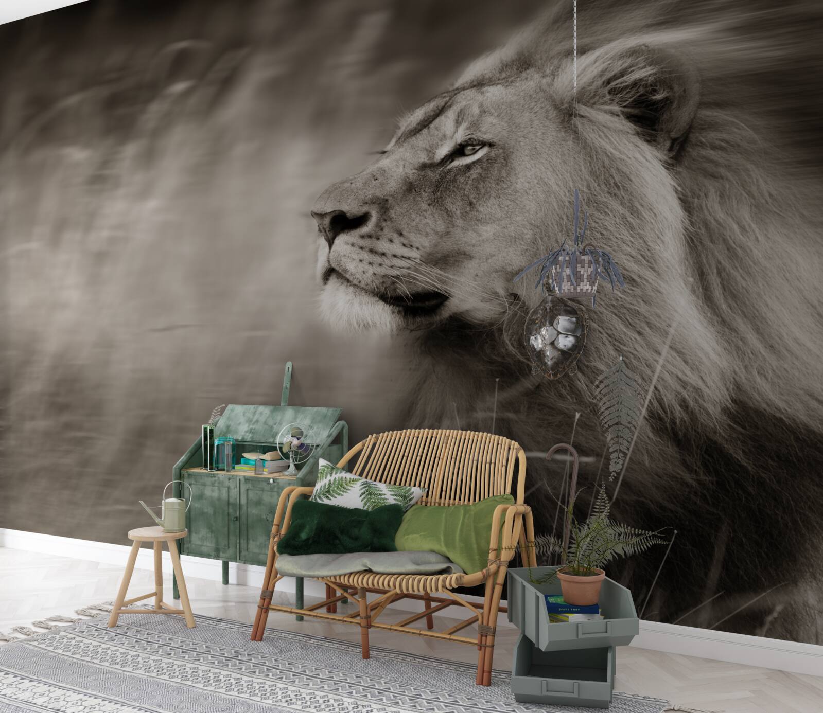 Papier peint animal noir et blanc règle dans le vent