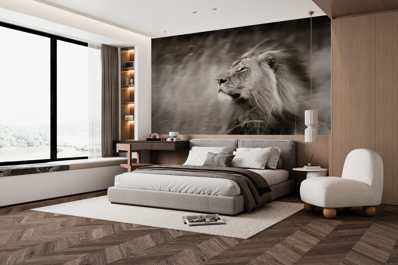 Papier peint animal noir et blanc règle dans le vent