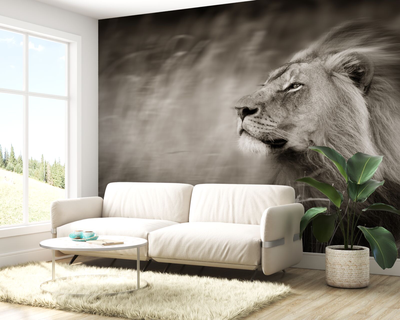 Papier peint animal noir et blanc règle dans le vent